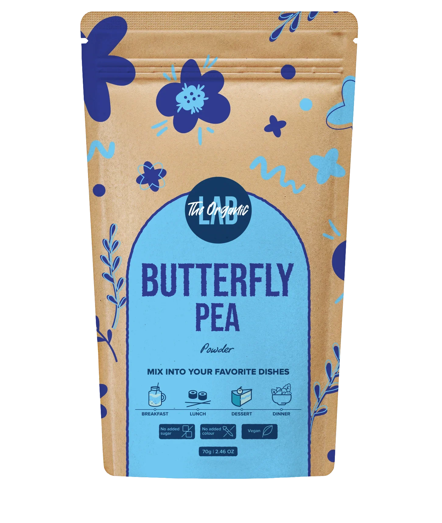 Cvijet plavog graška u prahu